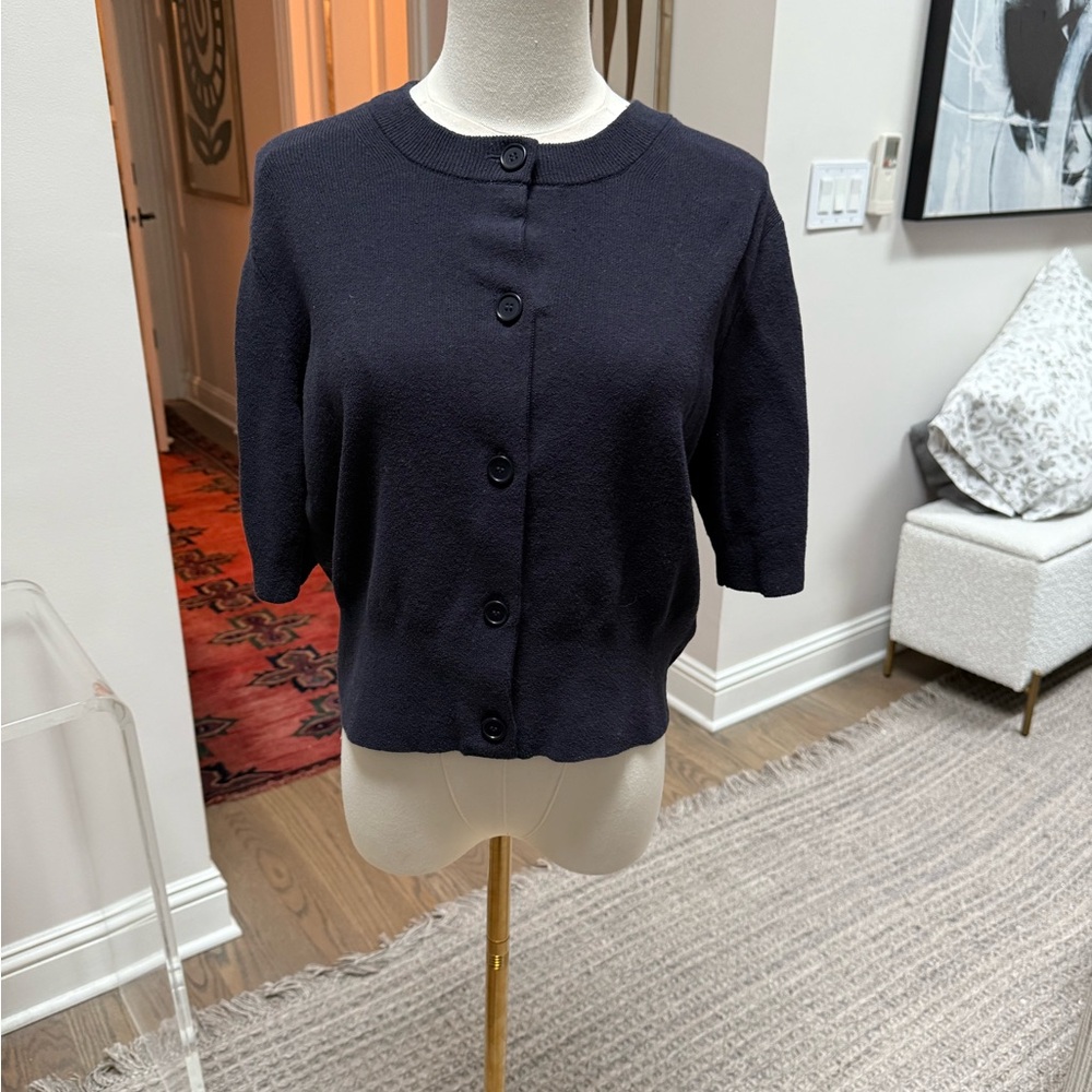 COS Navy Short-Sleeve Button Cardigan